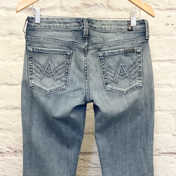 7 For All Mankind 28 A Pocket Women’s Bootcut Jeans Blue Crystals Low Rise - Picture 1 of 9